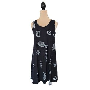 Baba Hawaii Black Dress with White Beach Decals Sz M